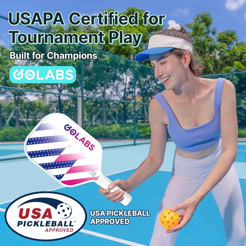 GOLABS PB1 Pickleball Paddles Set of 2, Durable Fiberglass Surface& 16mm STR-Core Power Polymer Core, USAPA Approved, 8oz Lightweight & Comfort Anti-Slip Elongated Grip for Increased Power and Spin - Image 2